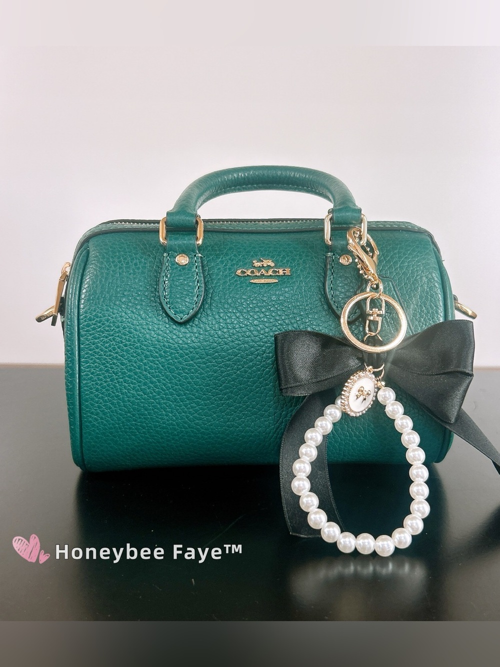 COACH mini Rowan Pebbled Leather Mini Satchel with Pearl Bow Charm cw328